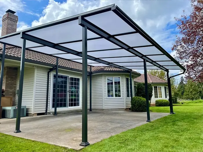 Acrylic patio cover installed over a residential patio in Federal Way, WA